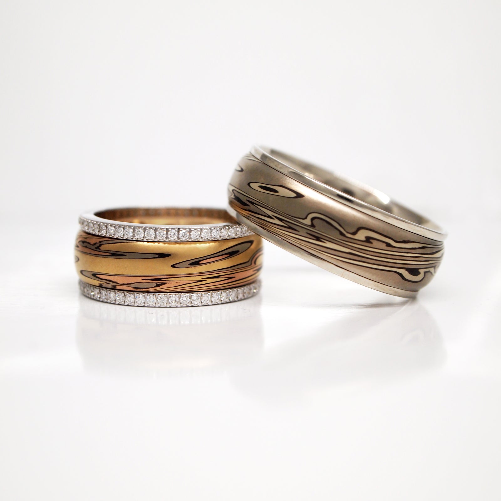 14K/18K Gold Mokume-Gane Wedding Rings