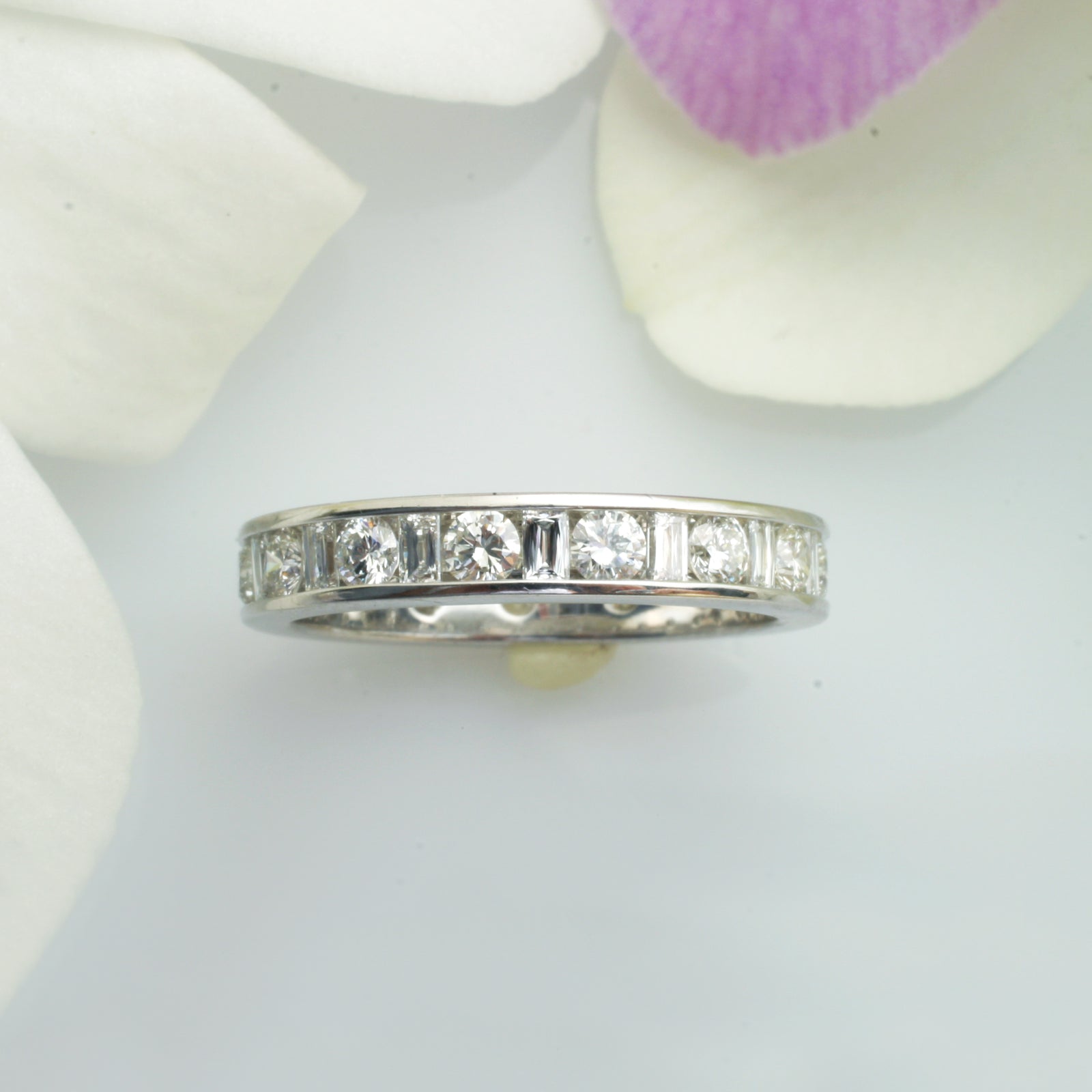 Platinum Round And CrissCut Emerald-Cut Diamond Eternity Band