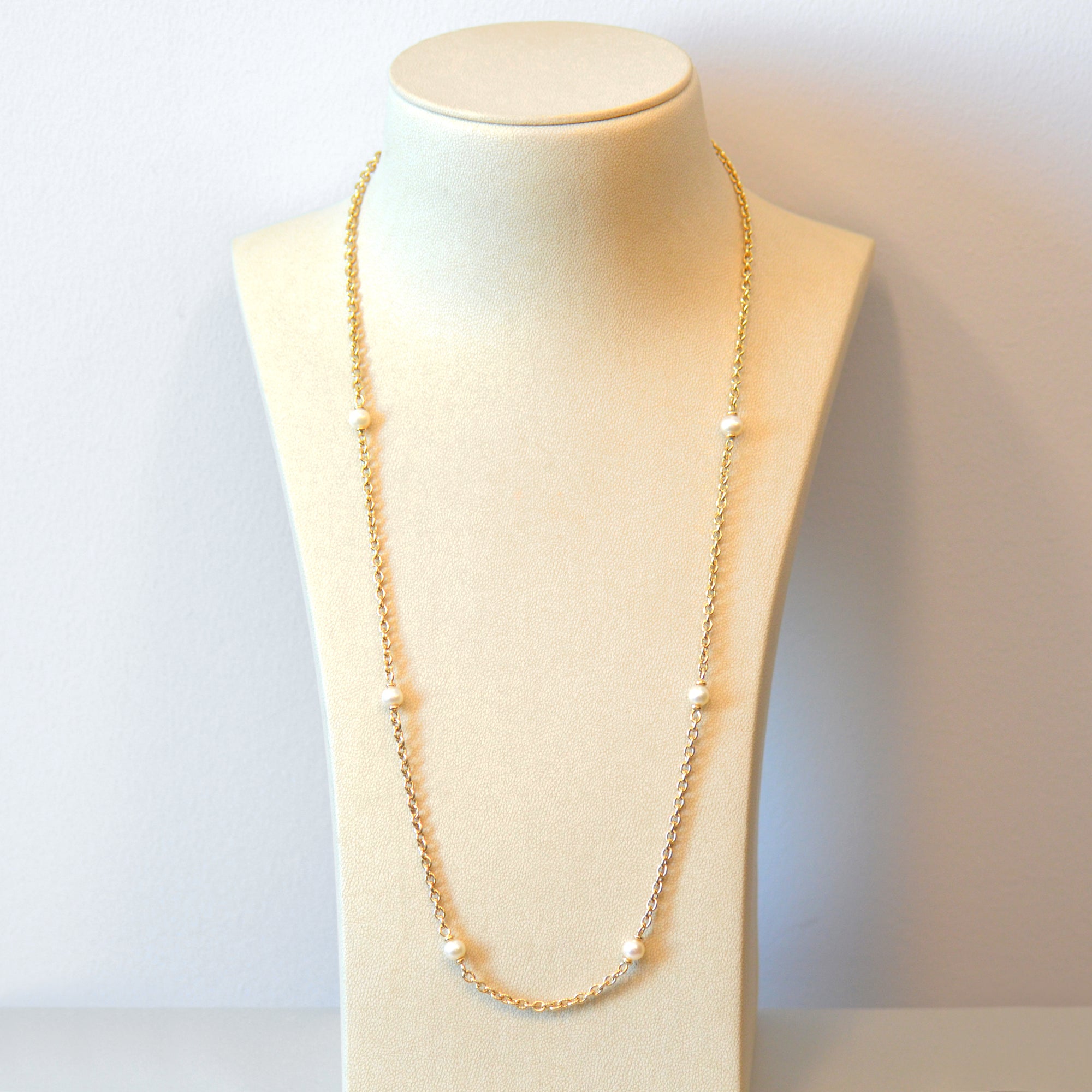 14K Yellow Gold Pearl Chain Necklace