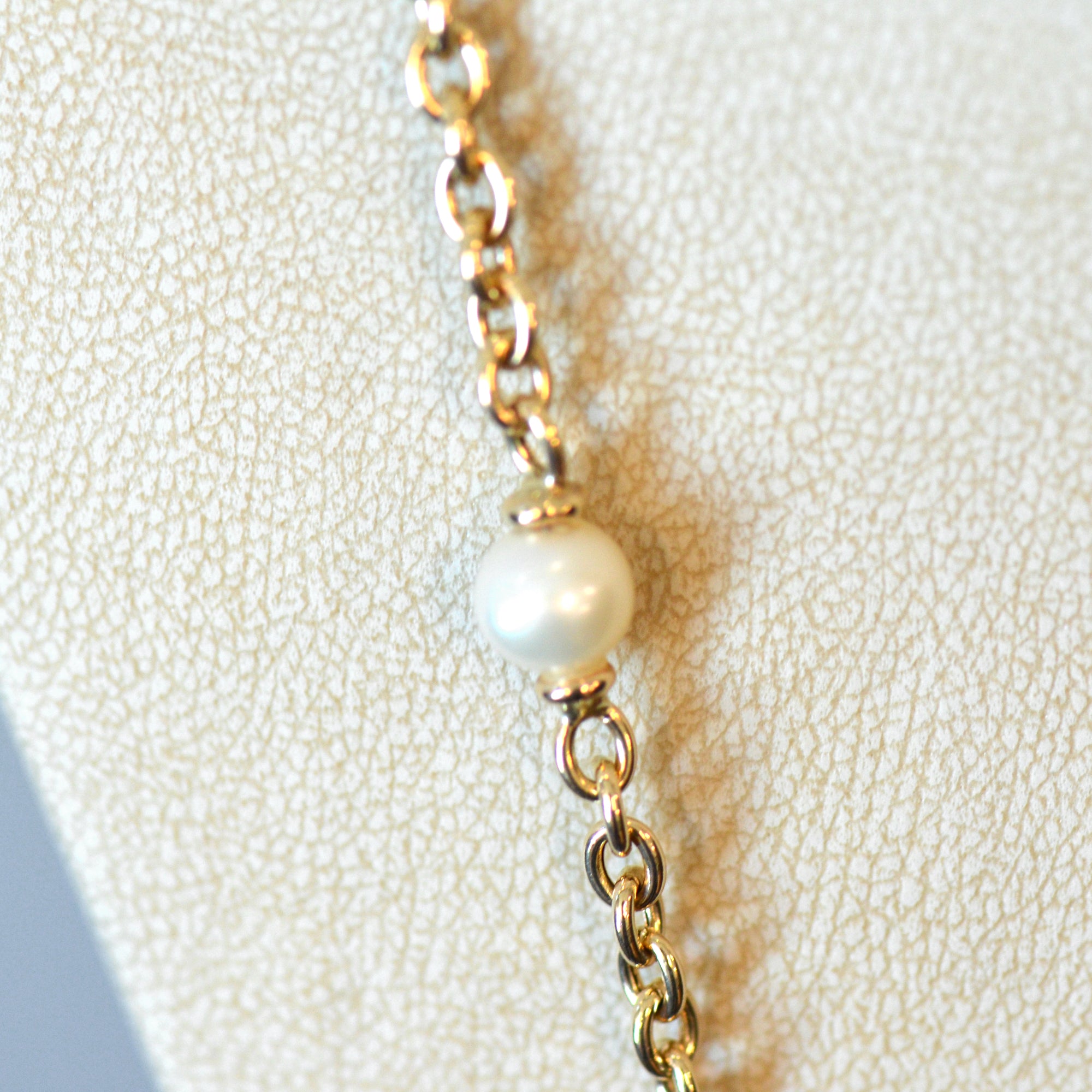 14K Yellow Gold Pearl Chain Necklace