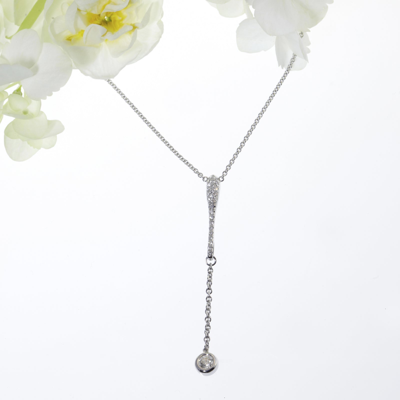 18K White Gold Diamond "Y" Necklace