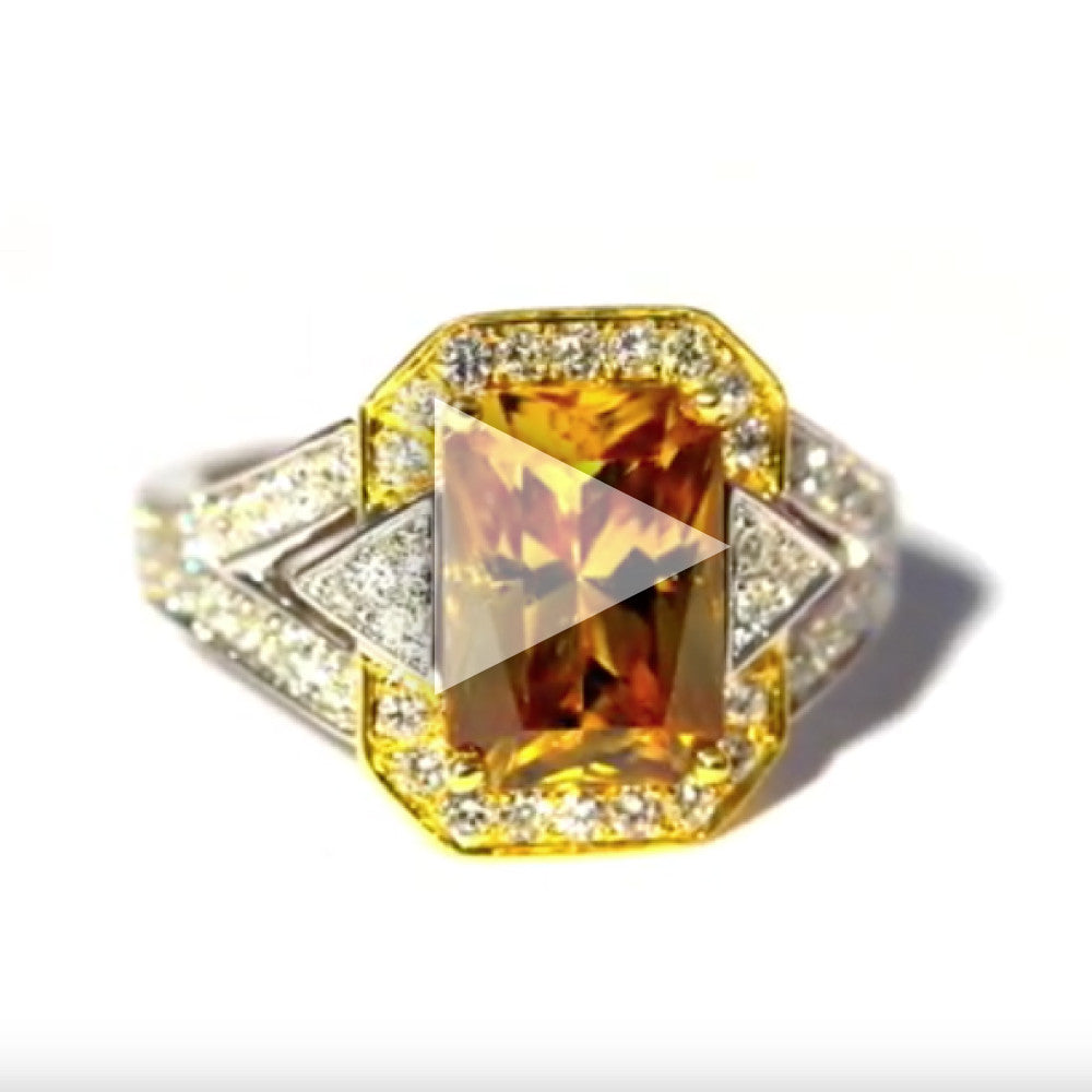 One Of A Kind Yellow-Orange Zircon and Diamond Ring