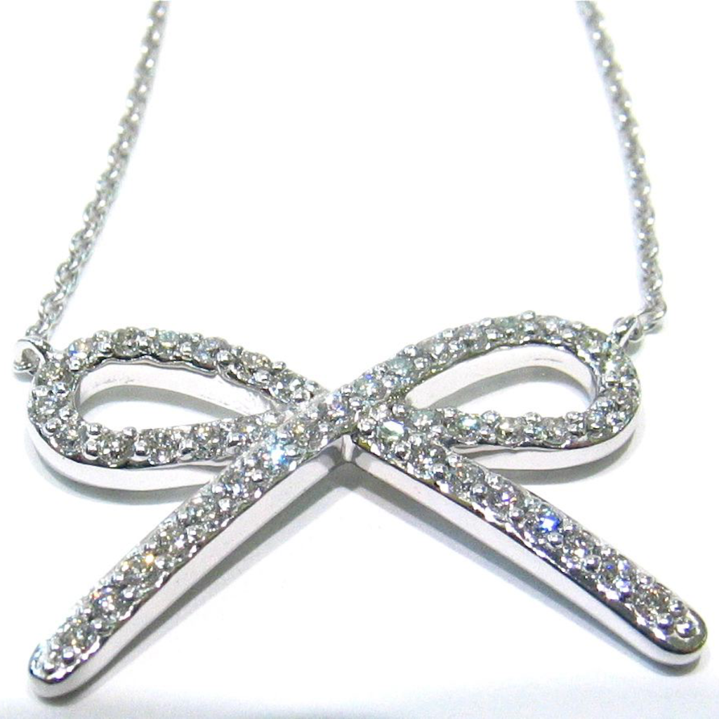 14K White Gold Diamond Bow Pendant