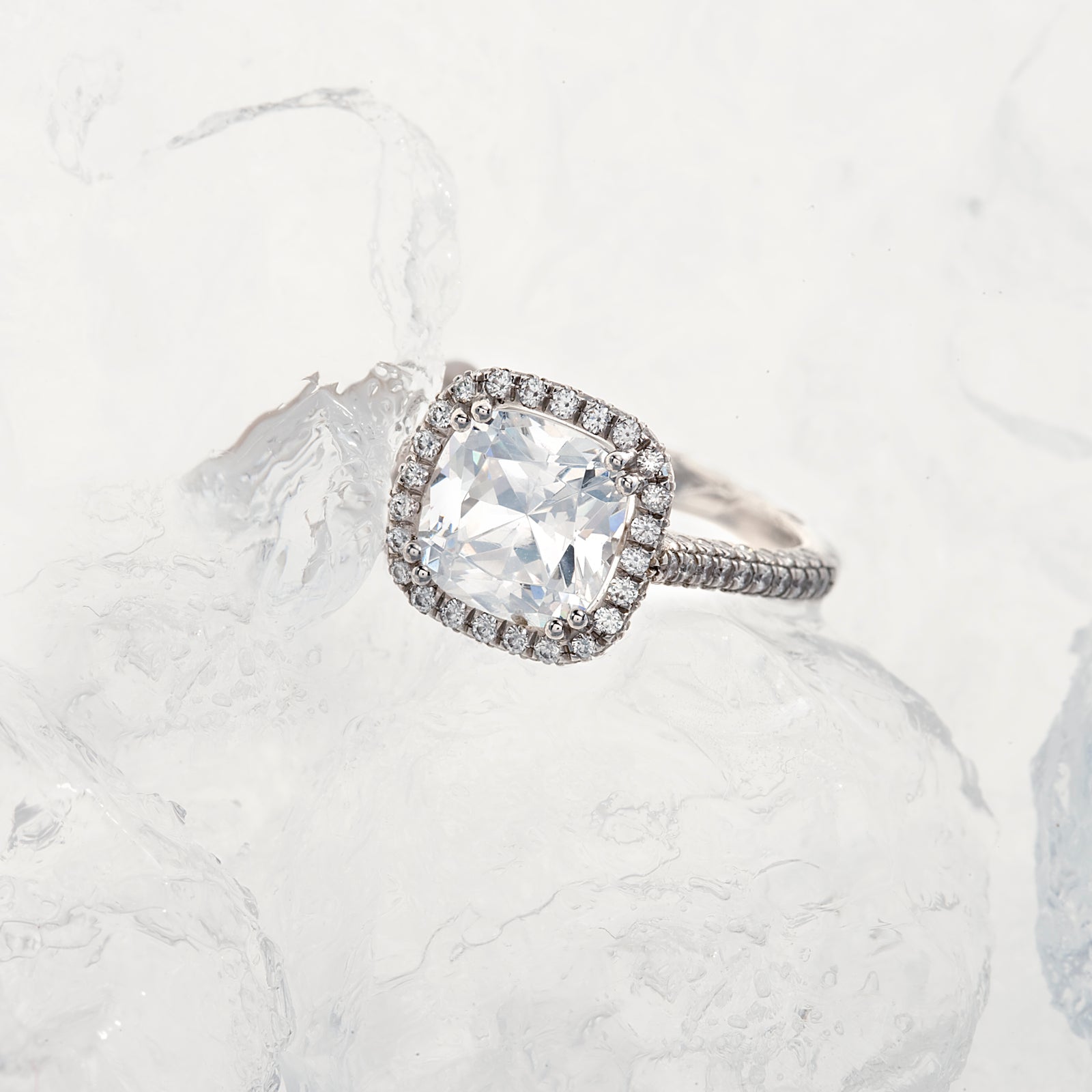 14K White Gold Cushion Diamond Halo Engagement Ring