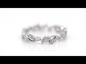 18K White Gold Diamond Flower Eternity Wedding Band