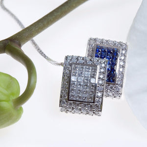 Reversable White Gold Sapphire and Princess Diamond Necklace