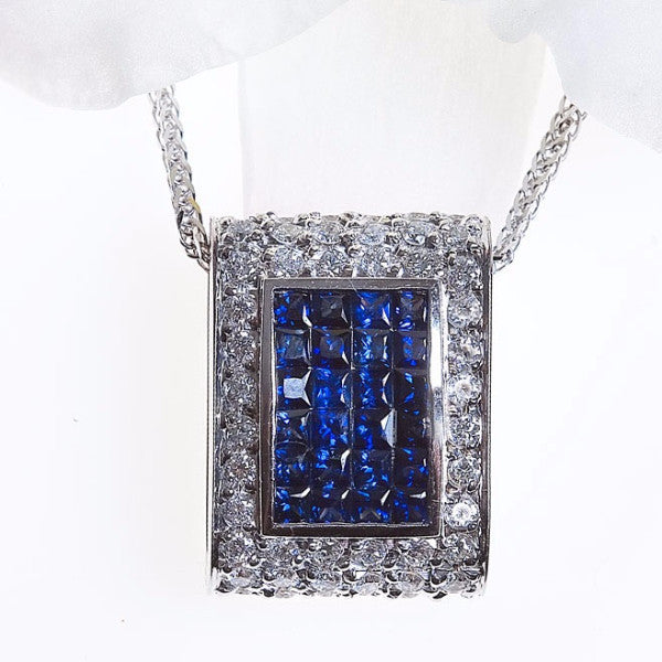 Reversable White Gold Sapphire and Princess Diamond Necklace