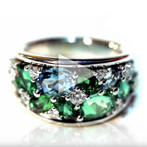 18K White Gold Tourmaline, Peridot, And Diamond Ring