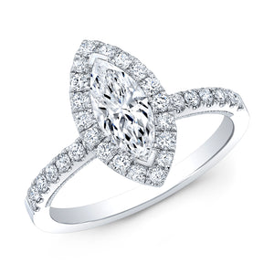 14K White Gold Marquis Diamond Halo Engagement Ring