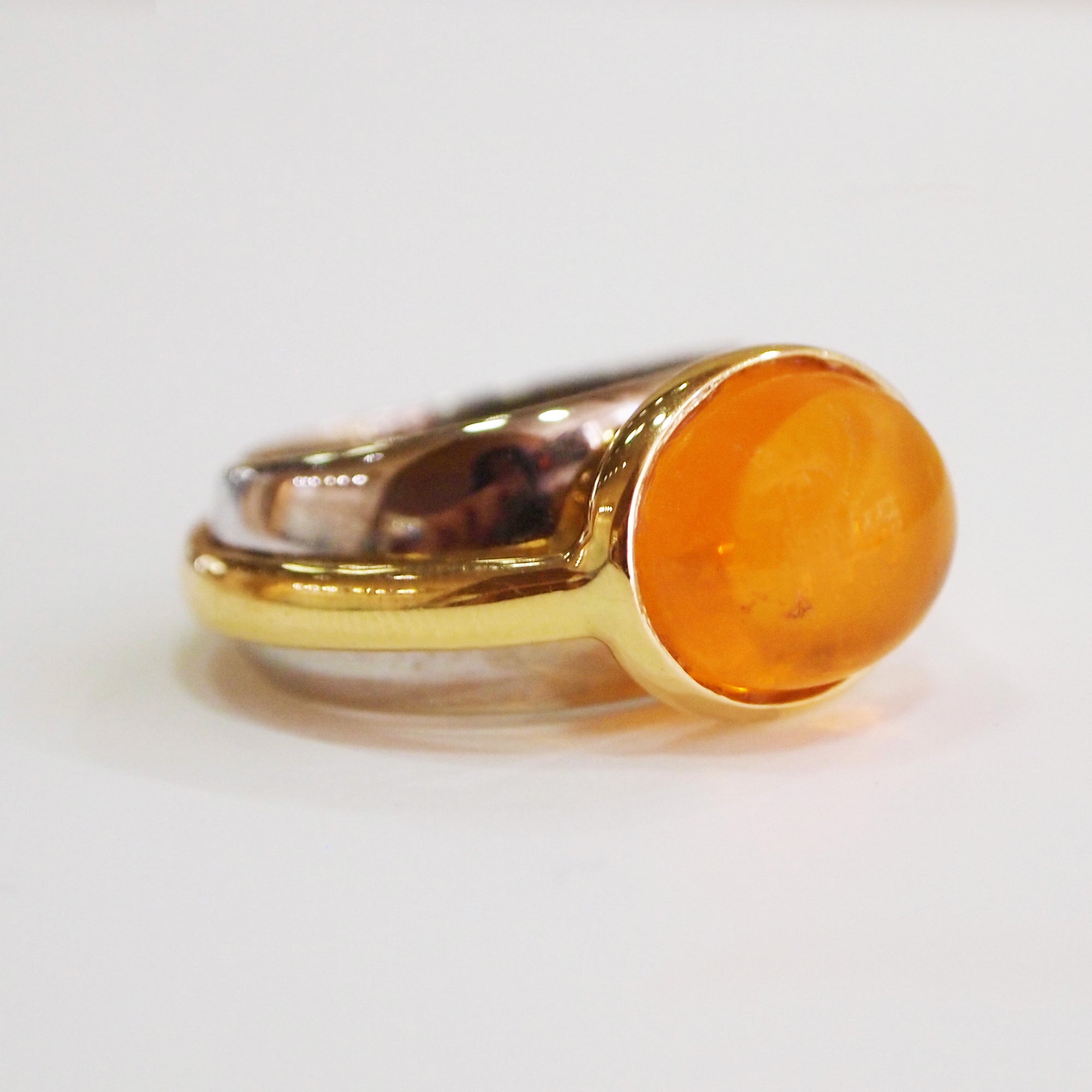 Handmade 18K White And Yellow Gold Mexican Fire Opal Ring