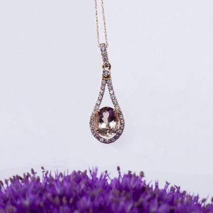 14K Rose Gold Peach Morganite And Diamond Pendant