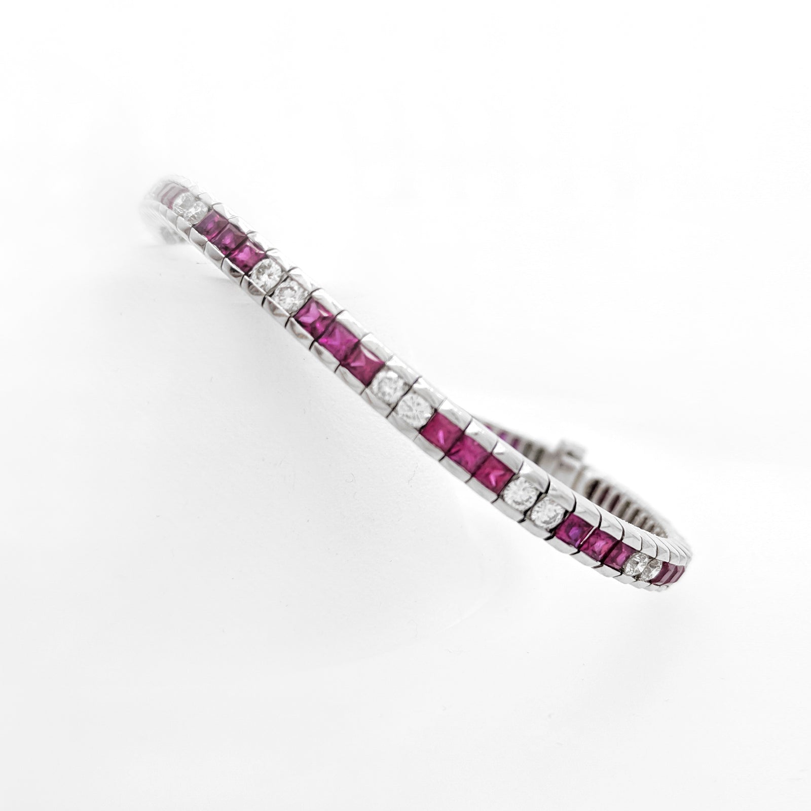 18K White Gold Diamond and Ruby Bracelet