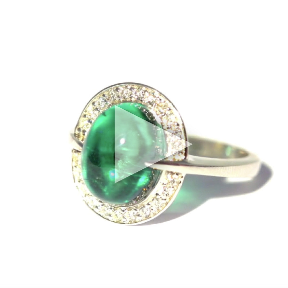 One Of A Kind 18K White Gold Turquoise Tourmaline and Diamond Ring